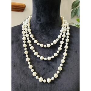 Extra Long White Beaded Pearl Fashion Jewelry Necklace